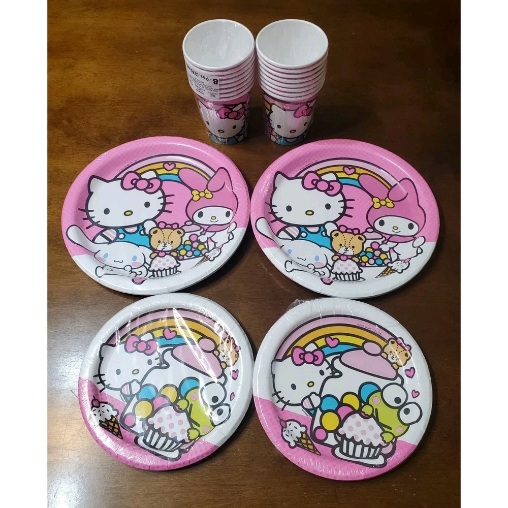 Hello Kitty Pink Paper Plates Cups Birthday Party Supplies for 16